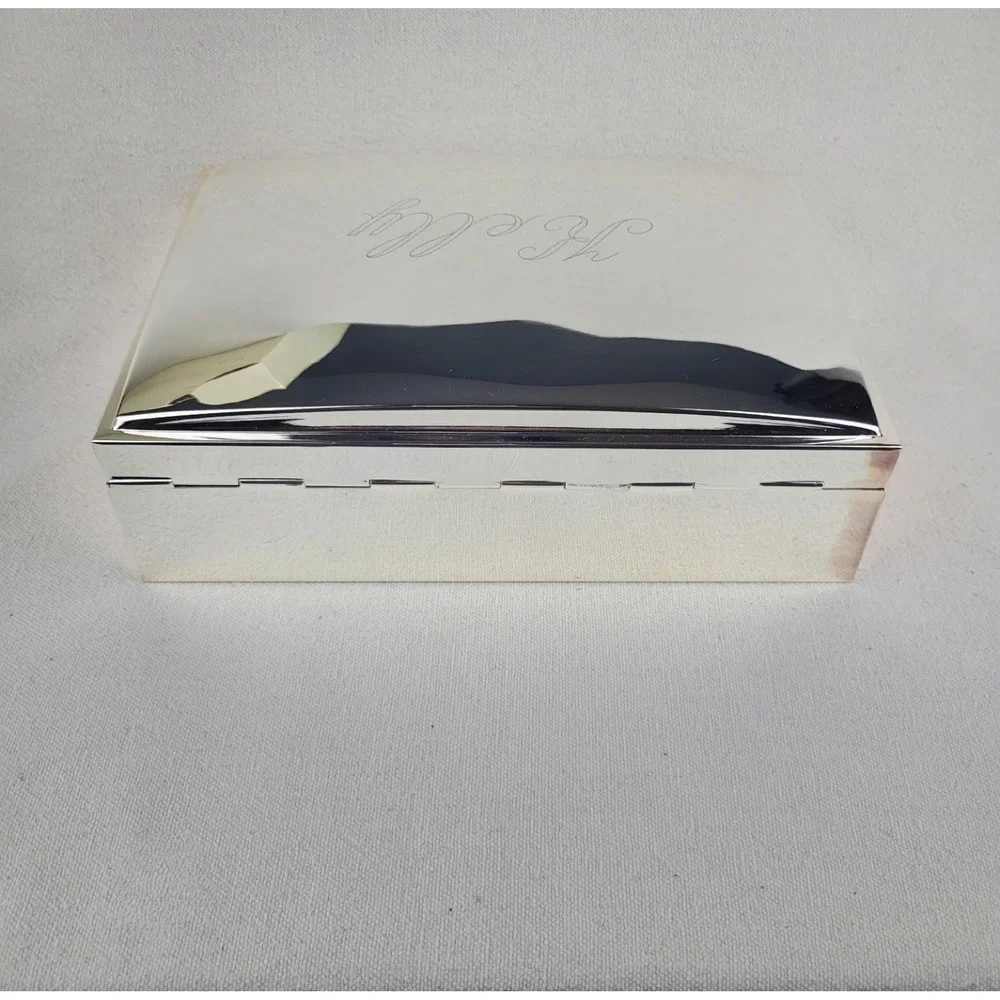 Pottery Barn Silver Tone Monogrammed Kelly Jewelry Box Large Black Velvet Lining